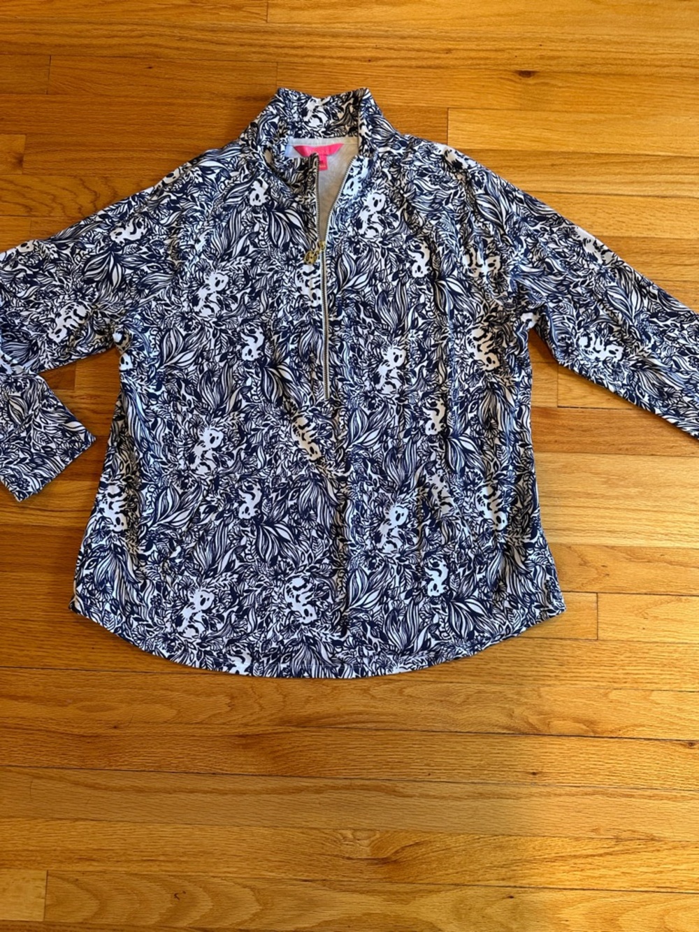 Lilly Pulitzer Navy & White Floral Quarter-Zip Pullover